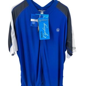 NWT Canari Mens Cycling Jersey Blue Short Sleeve Full Zip Dry Core Fabric XXL